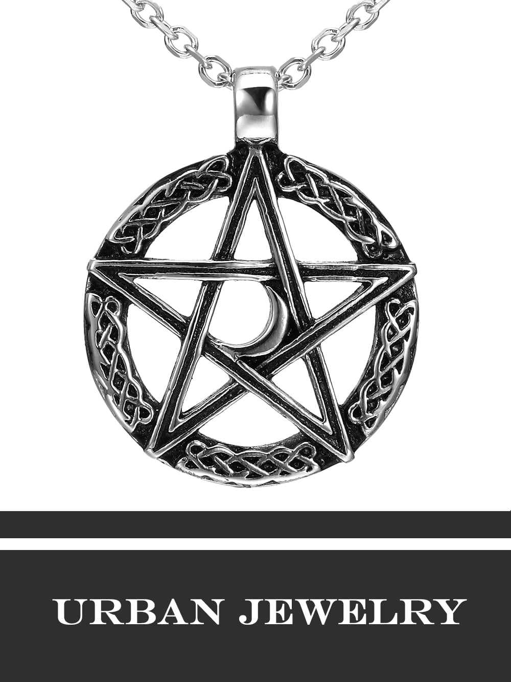 24'' 5mm Curb Chain Stainless steel religious Magic Pentagram Pendant Necklace 