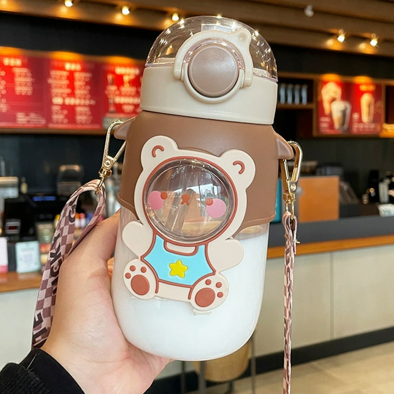 Kids Water Bottle With Straw Sealed Flip Top Lid Bottle Large Capacity  720ml Cute Cartoon Design Beverage Containers Clear Water Bottle with  Removable Shoulder Strap Water Bottle for Kids A 