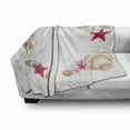 thumbnail image 3 of Pearls Soft Flannel Fleece Throw Blanket, Frame Seashells Starfish Stones Frangipani Exotic Flower Pattern Print Art, Cozy Plush for Indoor and Outdoor Use, 50" x 70", Beige Fuchsia, by Ambesonne, 3 of 6