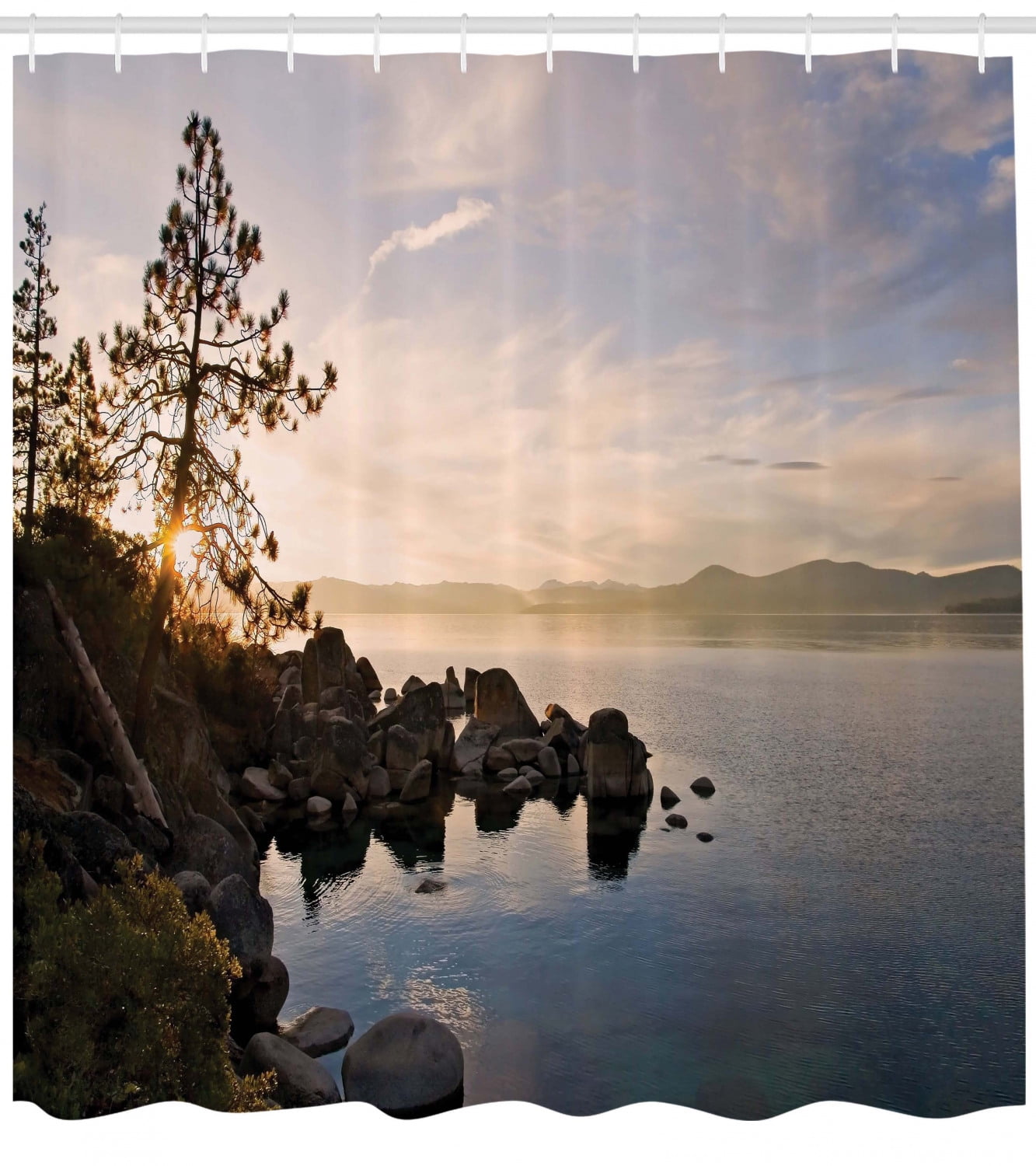 Lake Shower Curtain, Lake Tahoe at Sunset with Clear Sky and Single