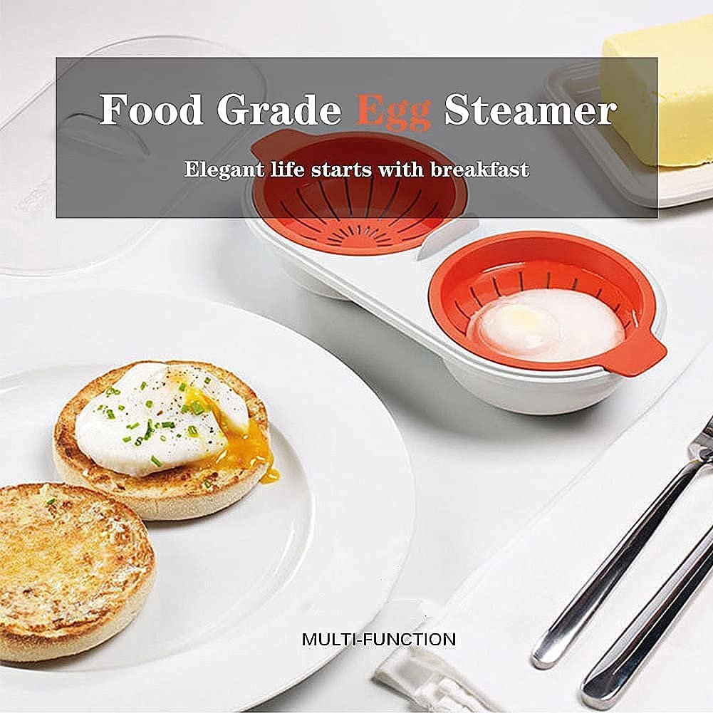 Microwave Egg Poachers Double Cup Egg Boiler Draining Egg Boiler Non-Stick Feature Microwave Ovens Cooking Tools Steamer Kitchen Gadget