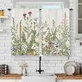 thumbnail image 2 of Floral Plant Kitchen Curtains, Farmhouse Rustic Spring Botanical Wildflower Flowers Small Short Cafe Window Curtain Over Sink Bathroom Dining Room Decor Rod Pocket Window Drapes 2 Panels 36"x28", 2 of 6