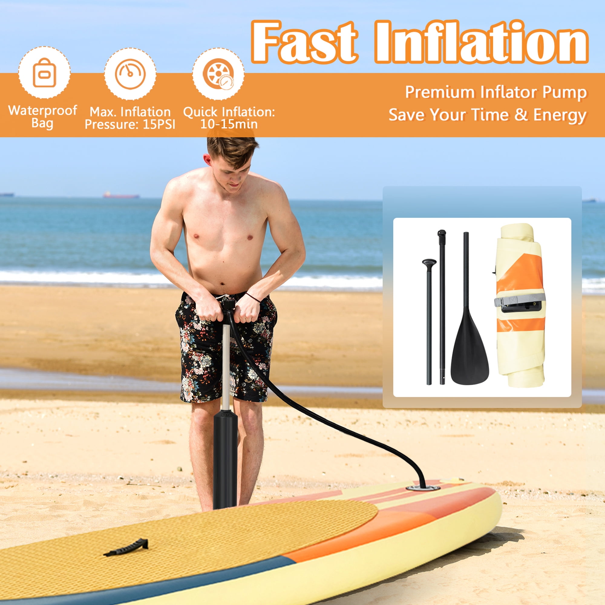 Gymax 10ft Inflatable Stand-Up Paddle Board Non-Slip Deck Surfboard w/ Hand Pump