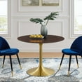 Dining Table, Round, Wood, Gold Dark Brown Brown Walnut, Modern Contemporary Urban Design ...