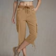 thumbnail image 3 of Xixinqiwan Women's Cargo Capri Pants Cotton Lightweight Drawstring Capris Summer Casual Athletic Hiking Cropped Pants with Pockets, 3 of 6
