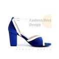 thumbnail image 3 of BLISSFUL STEP Velvet Colorblock Ankle Strap Chunky Heel Sandals for Women Dark Blue 10, 3 of 8