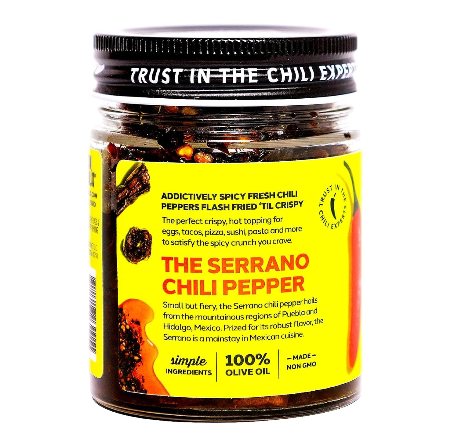 Don Chilio Chile Crisp – Crunchy Sliced Serrano Fried Chili Peppers in Hot Seasoned Oil – Medium Heat - Use as Topping, Sauce, Condiment, Salsa Alternative (5oz Jar Pack of 2)