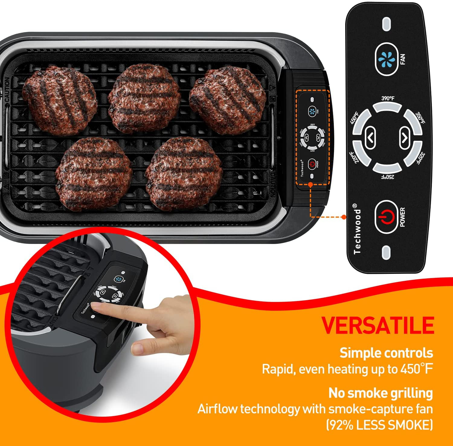 Smokeless Indoor Grill, Techwood 1500W Electric Grill Portable Korean Grill  Non-Stick Grill Plates with Temperature Control, Removable Drip Tray