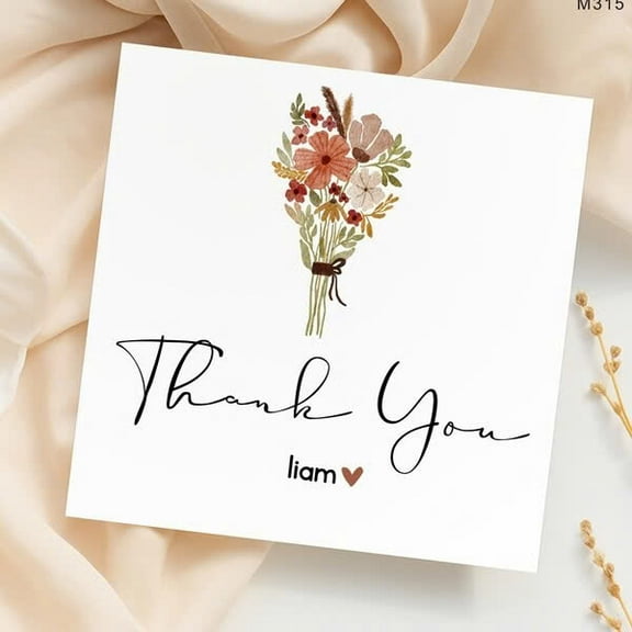 Thank You Card with Floral Design – Personalized Message Option – Perfect for Showing Gratitude – Elegant Envelope Included