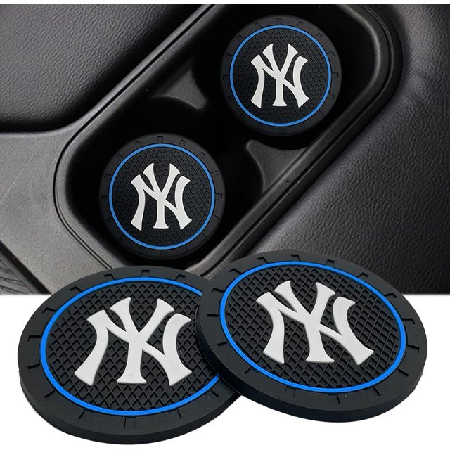2 posavasos NY Yankee con almohadillas de silicona antideslizantes para portavasos de coche, tamaño universal, negro ER