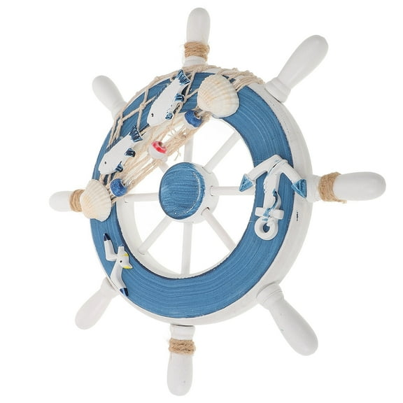 STOBOK Nautical Boat Steering Wheel Nautical Wall Decor Round Wooden 1Pack