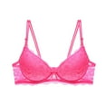 thumbnail image 2 of Huowey Bras For Women Underwire Solid Color Sheer Floral Lace Underwire Bra Double Thin Adjustable Spaghetti Straps Mini Bow Brassiere,Pink, 2 of 3