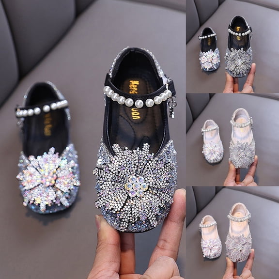 breaise Girls Sparkle Princess Dress Shoes Bow Wedding Party Flower Mary Jane Ballet Flats for Kid Toddler