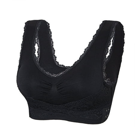 

harmtty Women Cross Front Side Buckle Push Up Lace Wireless Brassiere Bra Underwear for Yoga Black 2XL