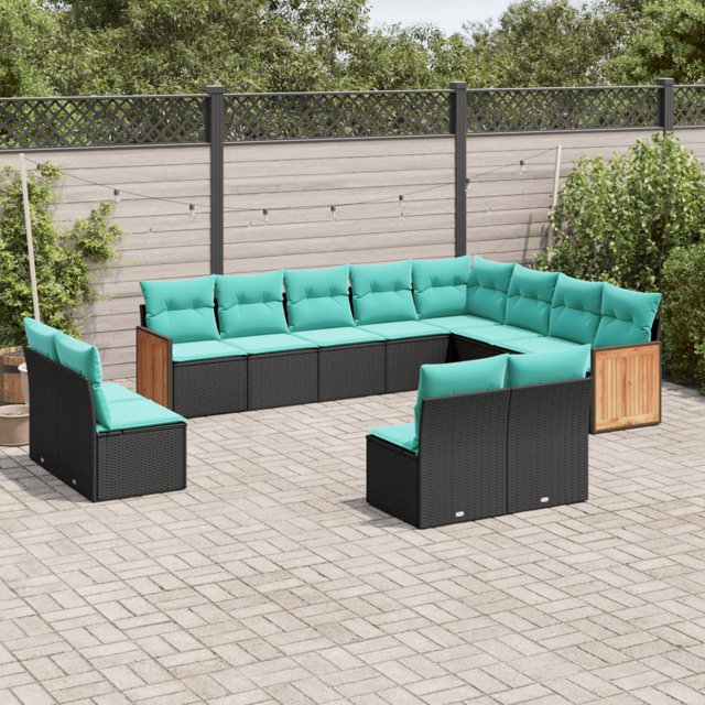 vidaXL Ensemble de Canapé de Jardin 12 Pcs avec Coussins en Poly Rotin Noir