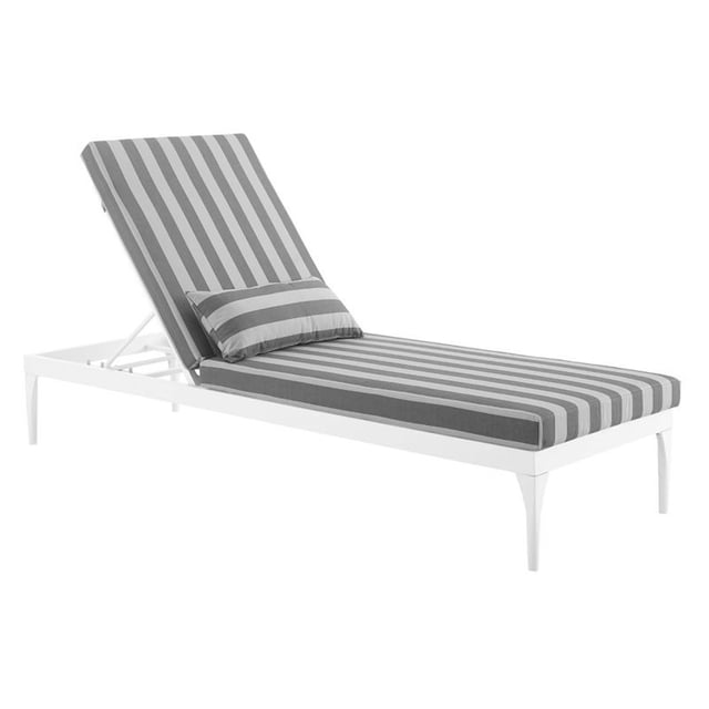 Modway Perspective Aluminum Patio Chaise Lounge Chair in White and Striped Gray
