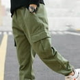 thumbnail image 3 of ZDHoor Boys' Cargo Pants Casual Sweatpants Kids Joggers Elastic Waist Outdoor Hiking Baggy Trousers Army Green 14, 3 of 4