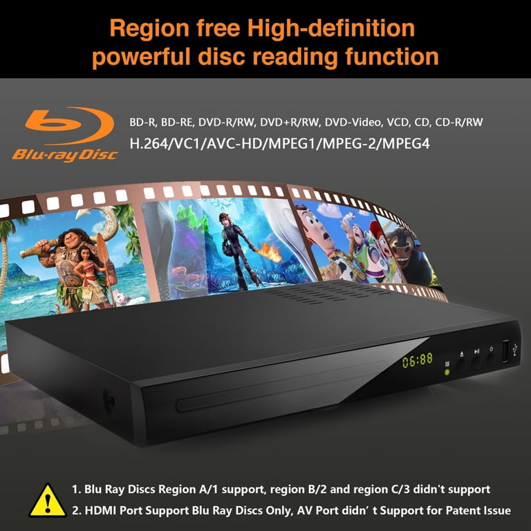 Faltopu Blu-ray DVD Player, 1080P, HDMI, Region A/1, Plays DVDs