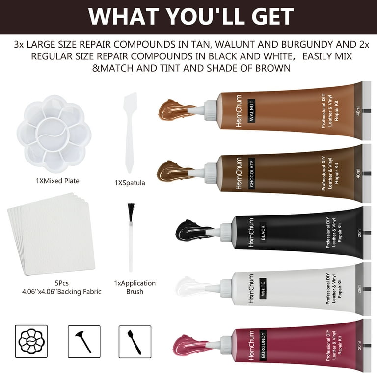  Brown Vinyl Repair Kit - Leather Color Restorer for Couches,  Furniture, Car Seats, Purse, Jacket, and More - Advanced Gel, Filler, and  Scratch Repair, Easy Match Guide : Automotive