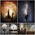 thumbnail image 2 of Pintura en lienzo de arte de pared de bruja gótica, diosa de la luna nueva y luna llena, hechizos de Luna y astrología, brujería, póster e impresión de decoración, 2 of 4
