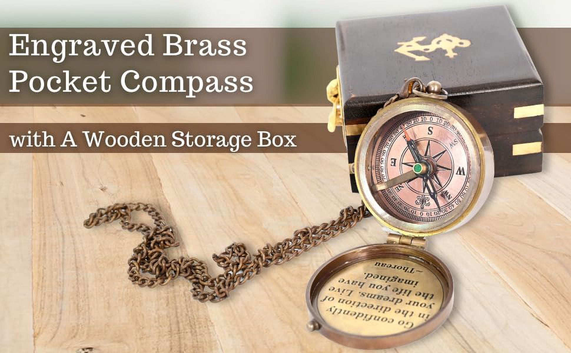 WOANIN - Thoreau's Go Confidently Brass Compass, Gift for Graduation, Confirmation Day, Baptism, New Year Gift, Birthday, Anniversary, Communion, Camping Gift