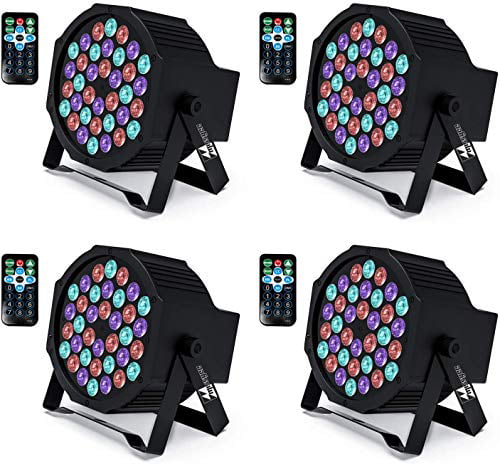 Missyee 36 X 1W RGB LED DJ Lights Sound Activated Stage Lights Package with Remote Compatible with DMX-512 Controller 4 Pack 9 Modes LED DJ Lights for Wedding Birthday Party Club UP Lights