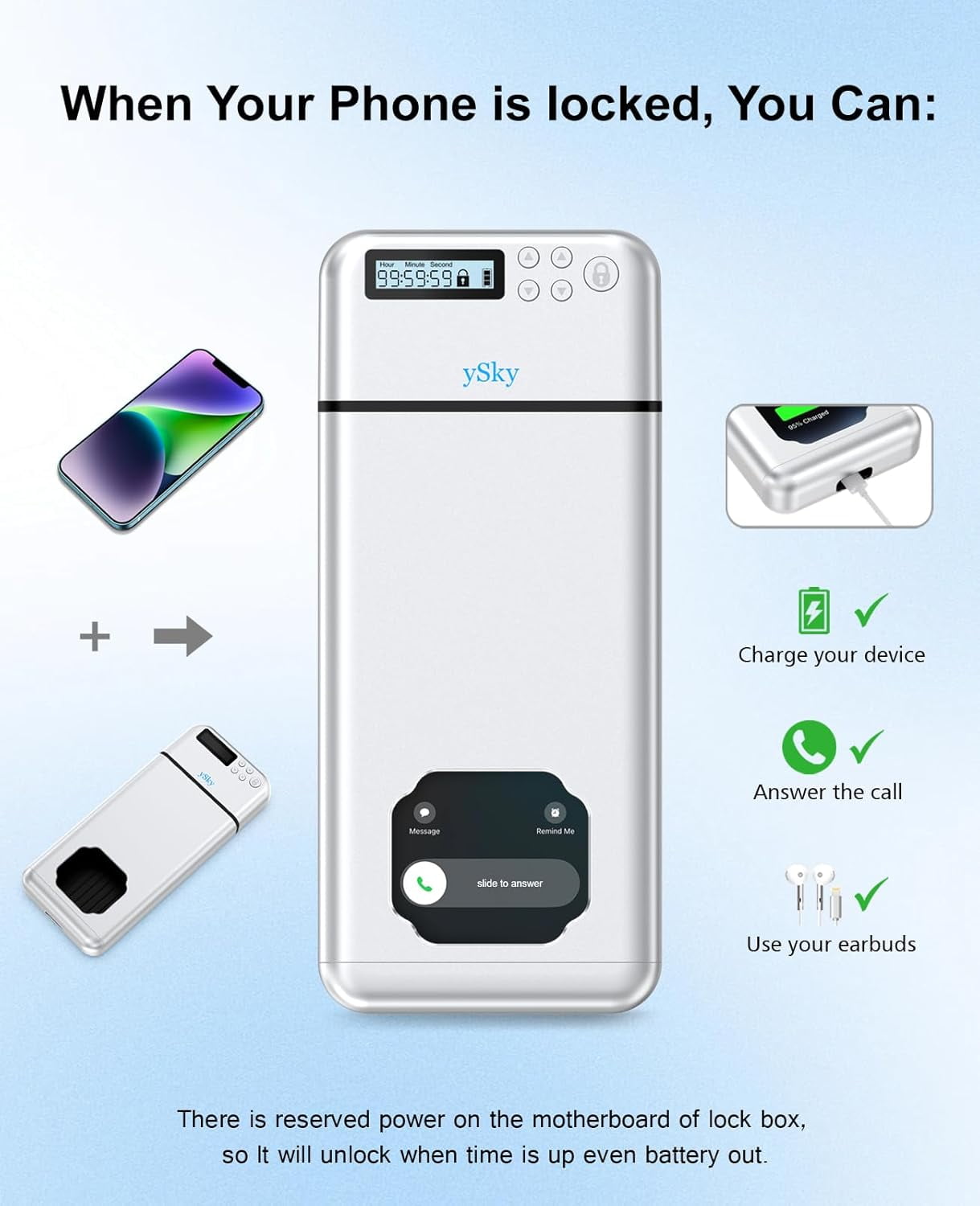 ySky Metal Cell Phone Lock Case with Timer,Portable Timed Phones Locker Box for iPhone and Android, Self-Control Help to Focus Back, Phone Jail Box 1PC Silver