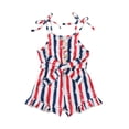 thumbnail image 1 of Barboteuse pour Bébé Filles 4 Juillet, Combinaison Sans Manches à Nouer à l'Épaule Boutonnée Rayée, 1 of 1