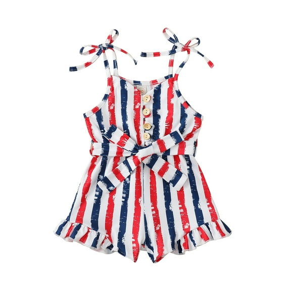 Hirigin 4th of July Toddler Girl Outfit Stars Stripe Flag Tie-Up Romper Overall Shorts 12M 18M 2T 3T 4T 5T Girls Fourth of July Clothes