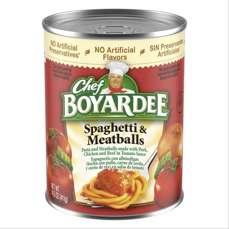 (4 pack) Chef Boyardee Spaghetti and Meatballs in Tomato Sauce, Ready-to-Eat Meal, 14.5 oz. Can