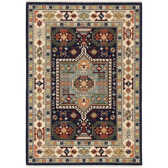 Moretti Overture Area Rug 041H6 Traditional Blue Blocks Cubes 6' 7" x 9' 6" Rectangle