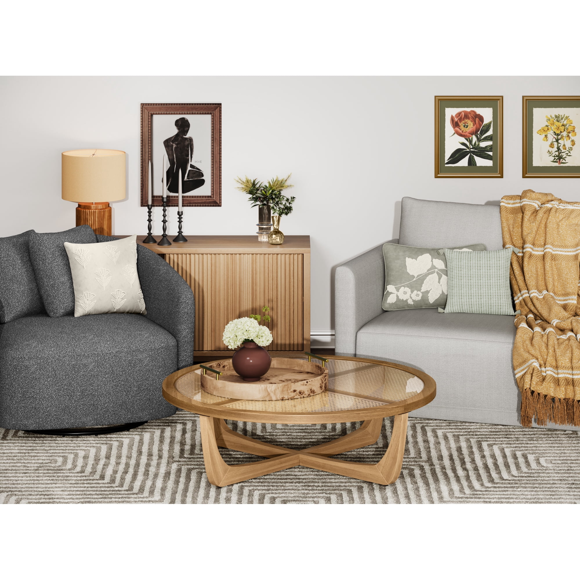 Brown Faux Ribbed Wood Table Lamp by Drew Barrymore