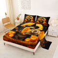 thumbnail image 2 of Manfei Halloween Bat Print King Sheets,Cute Cartoon Witch Bedding,4pcs,1 Flat Sheet,1 Fitted Sheet and 2 Pillowcases, 2 of 6