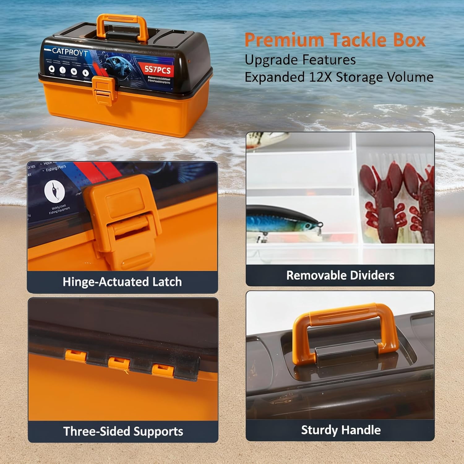 Large 4-Tray Tackle Box Organizer with 557Pcs Fishing Kit, Portable Fishing Accessories for Men Kids