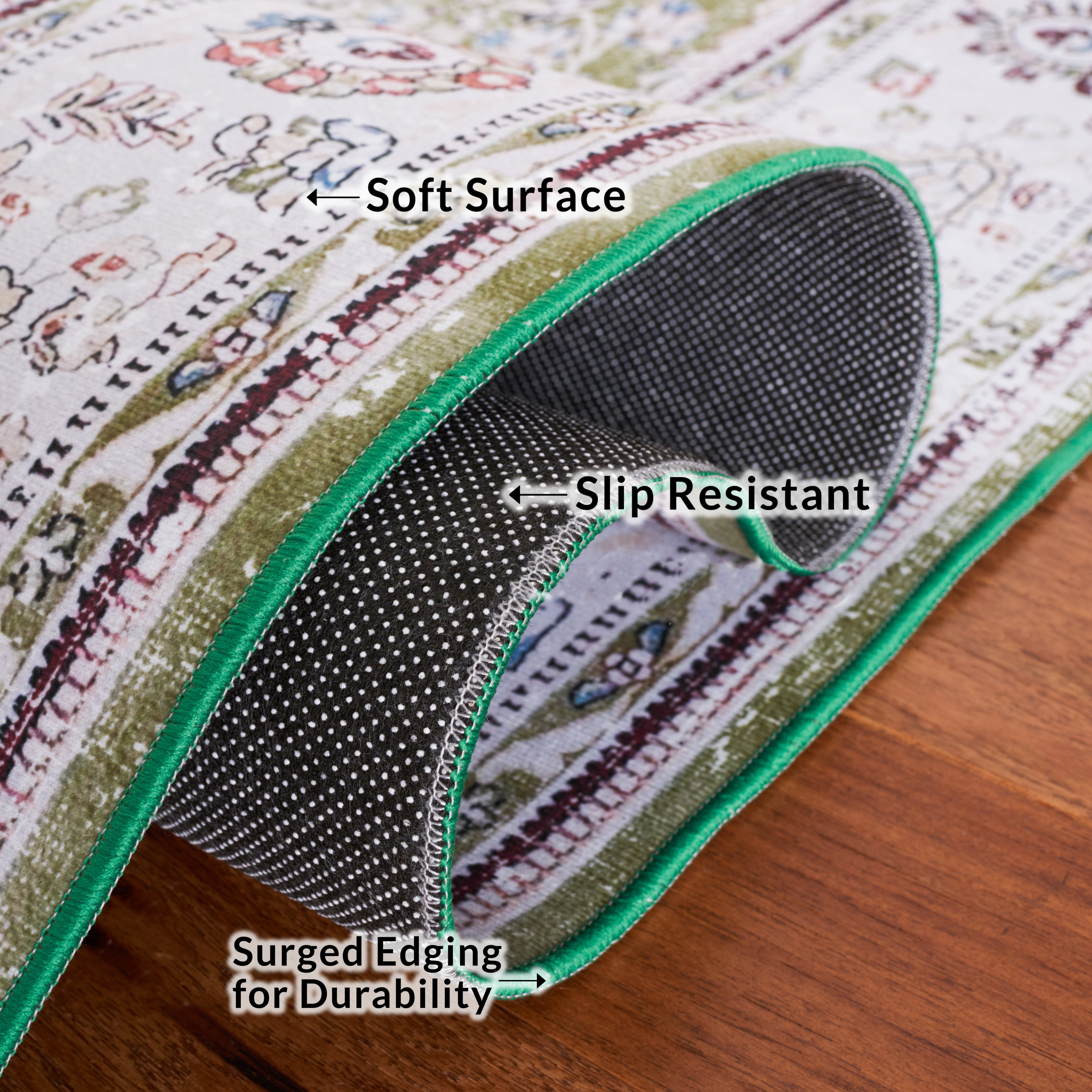 SAFAVIEH Tucson Natalie Oriental Machine Washable Runner Rug, Green/Beige, 2'6" x 6'