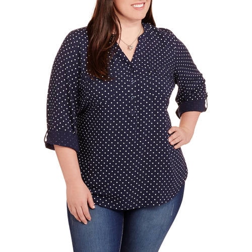 Polka Dot 3/4 Sleeve Popover Shirt 