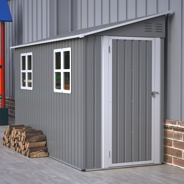 LZBEITEM 4 x 10 ft Outdoor Metal Storage Lean to Shed with Two