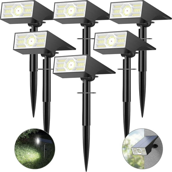 Solar Lights Outdoor, 6 pack, 4 Lighting Modes, IP65 Waterproof, Auto On/Off Solar Spotlights for Yard, Garden, Pathway - Cool White