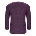 thumbnail image 4 of Turilly Women's Winter Sweaters Casual Solid Color V-Neck Button Knitted Striped Brushed Loose Sweater Three-Quarter Sleeve Top, 4 of 5