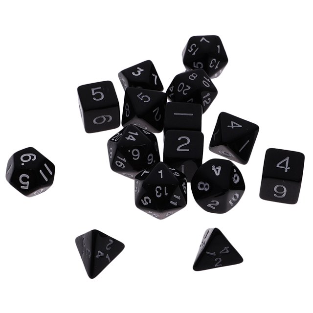 MERIGLARE 15 Pcs dés Multi-Côtés Noirs D4-D20 pour Jeu de Rôle Fournitures de Table