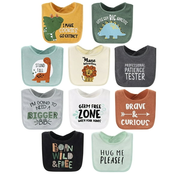The Peanutshell Bavoirs en Ratine pour Bébé Garçon, Lot de 10, Dino