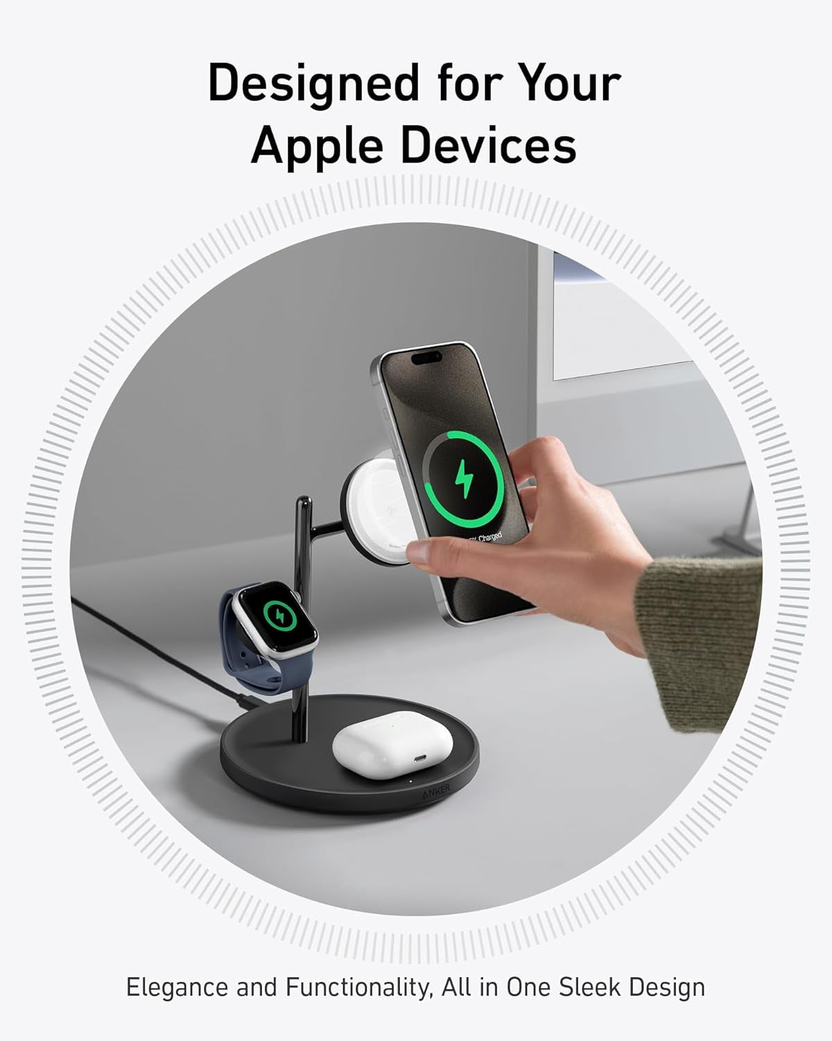 Anker MagSafe-Compatible Wireless Charging Stand, MagGo 3 in 1 Wireless Charging Station, Qi2 Certified 15W Wireless Charger for iPhone 15/15 Pro/14/13/12, Apple Watch, AirPods