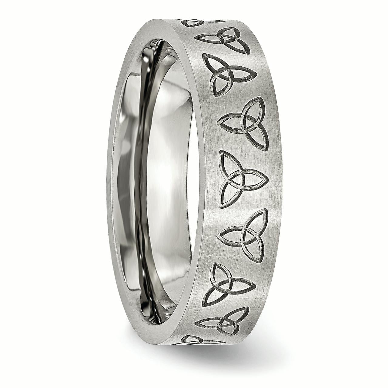 Primal Steel Stainless Steel Brushed with Engraved Trinity Symbol 6mm Band
