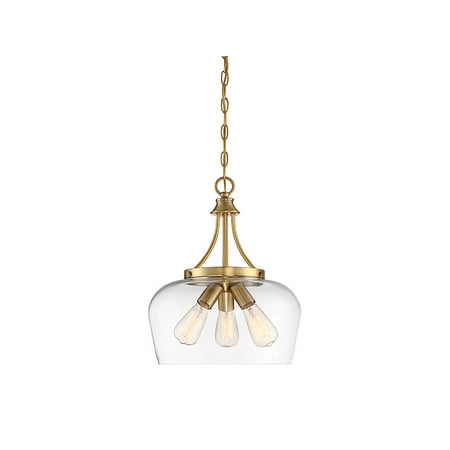 

Pendants 3 Light With Warm Brass Finish Metal/Glass Material E Bulb 15 inch 300 Watts