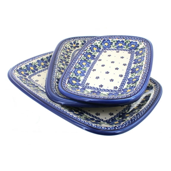 Blue Rose Polish Pottery Spring Blossom 3 Piece Rectangular Serving Set