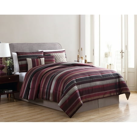 Mainstays 7 Piece Griffith Jacquard Stripe Red Comforter Set Full