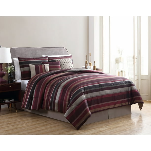 Mainstays Griffith Jacquard Stripe Red 7-Piece Comforter ...