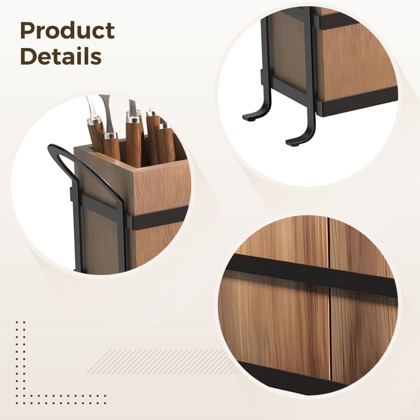 3‑Compartment Wooden Utensil Caddy with Metal Frame – Silverware & Cutlery Holder for Kitchen Countertop, Farmhouse Style, Detachable Box for Easy Cleaning