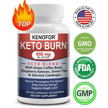 Kenofor Fat-Burning Supplement 650MG, w./ Green Coffee Bean, Raspberry Ketones, Support Fat Burn, 120 Capsules