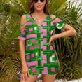 thumbnail image 3 of Pink & Green Fashions & Products! Womens Summer V Neck Zipper Top Short Sleeve T Shirt Off Shoulder Top Casual Classy Loose Shirts, 3 of 7